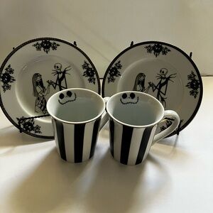 Disney Nightmare Before Christmas Jack & Sally 12oz Mugs & 8in Dessert Plates